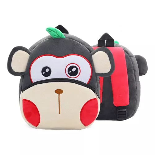 Mini Bolsa Infantil, Mochilas Infantis Para Meninos E Menina Cor  Cinza/vermelho Desenho Do Tecido Macaco