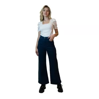 Jeans Wide Leg Elastizados Tiro Alto Para Mujer 