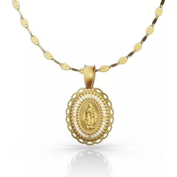 Medalla Virgen De Guadalupe Cadena 50cm De Oro 14k Italiano