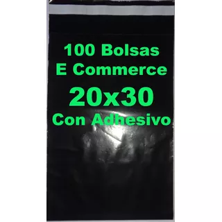 100 Bolsas E Commerce Negra 20 X 30 C / Adhesivo Inviolable