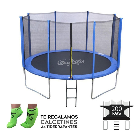 Trampolín GiroParty GP-14FT con diámetro de 4.3 m con ancho de 4.3 m y largo de 2.6 m, color del cobertor de resortes azul y lona negro