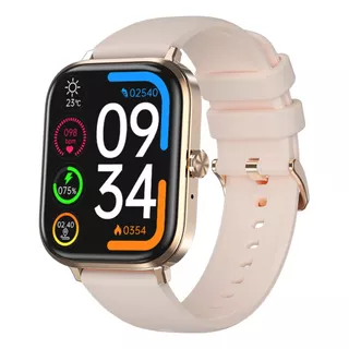 Reloj Inteligente Be-13 Smartwatch / Soporta Llamadas / Color Correa Rosa Palido / Bisel Pantalla Dorado