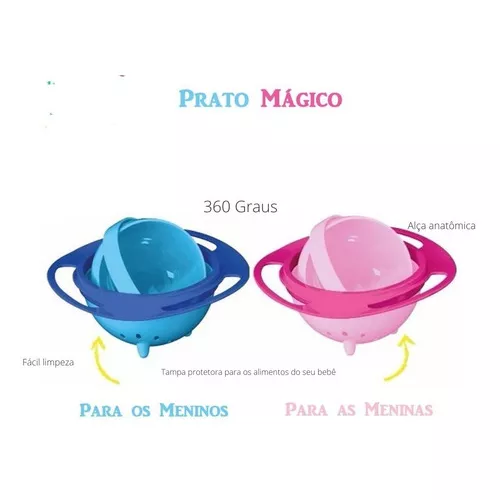 Prato Mágico Giratório Giro 360º Bowl Buba Não Cai Comida Infantil Rosa