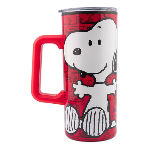 Termo Doble Pared Con Asa Y Tapa Snoopy Peanuts 550 Ml Color Rojo