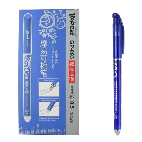 Pluma Estilografica De Tinta Azul Borrable Punta Fina 12pzs