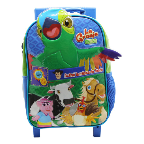 Mochila Escolar Cresko Granja De Zenon Musica Con Rueditas Color Loro pepe