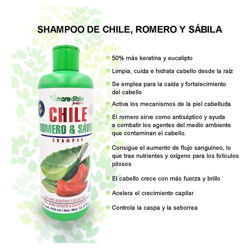 Shampoo De Chile Romero Y Sábila Para Crecimiento Acelerado.