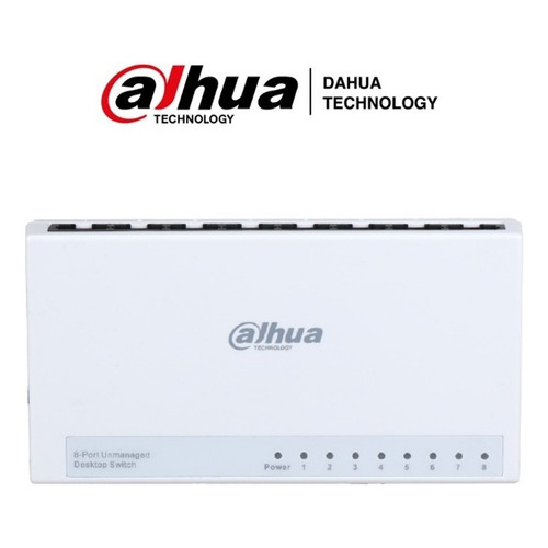 Dahua Switch Para Escritorio De 8 Puertos Dh-pfs3008-8et-l  Fast Ethernet Diseño Compacto switching 1.6 Gbps Velocidad de Reenvio de Paqutes 1.19 Mbps Blanco