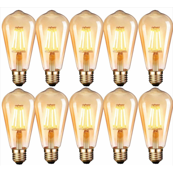 Pack X10 Ampolletas Filamento Led Edison 4w Retro Vintage Luz Luz Cálida