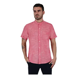 Camisa Cuello Mao Con Look De Lino Hombre Corte Slim Fit 