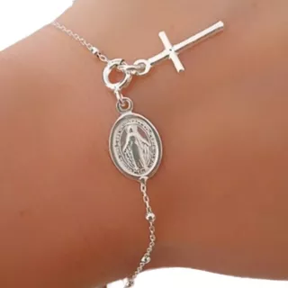 Pulsera Denario Plata 925 Sellada Con Medalla Milagrosa