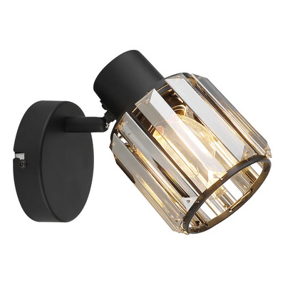 Aplique 1 Luz Negro Cristal Fume Apto Led E27 Mks Negro/crislta Fume