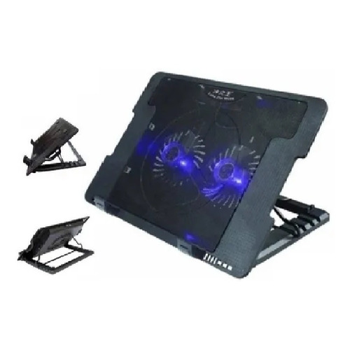 Base Enfriadora Para Laptop, Posiciones 2 Ventiladores Clr26 Color Negro Color Del Led Azul