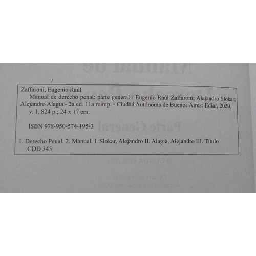 Zaffaroni / Manual De Derecho Penal Pte Gral 2 Ed