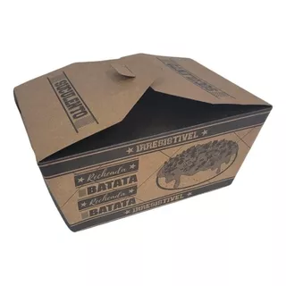 100 Embalagens Caixa P/ Delivery Batata Recheada Sem Barca Cor Kraft Estampado