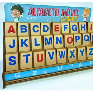 Alfabeto Móvel Degrau Brinquedo Pedagogico Madeira 144 Peças