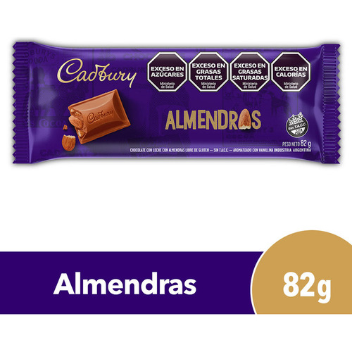 Chocolate Con Almendras Cadbury 82 G. Sin Tacc