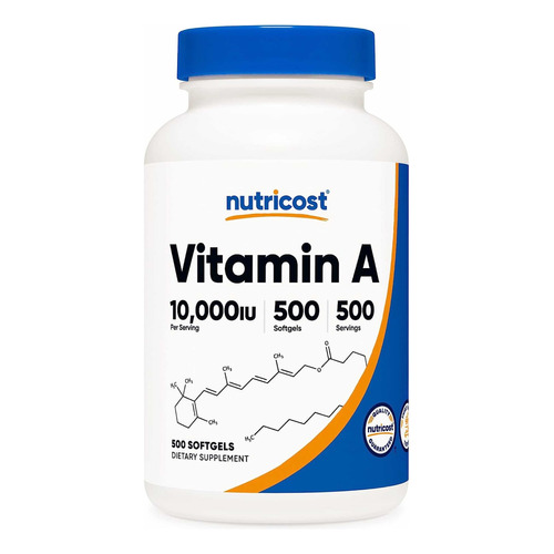 Original Nutricost Vitamina A 10000 Ui, 500 Cap Gel, 500 Ser