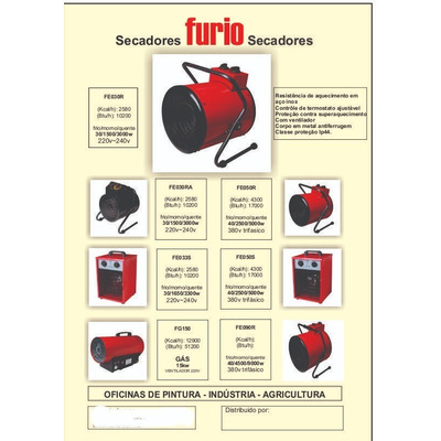 Aquecedor Secador Uso  Industrial Furio 3000 Watts 220 Volts