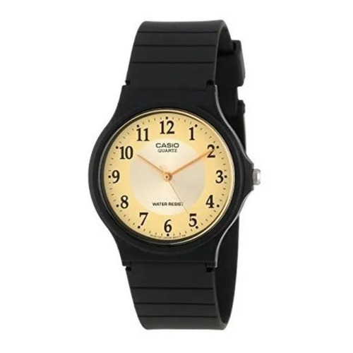 Reloj pulsera Casio MQ-24 con correa de resina color negro - fondo amarillo/dorado