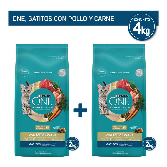 Pack Alimento Seco Gato Purina® One® Gatito Pollo Carne 4kg