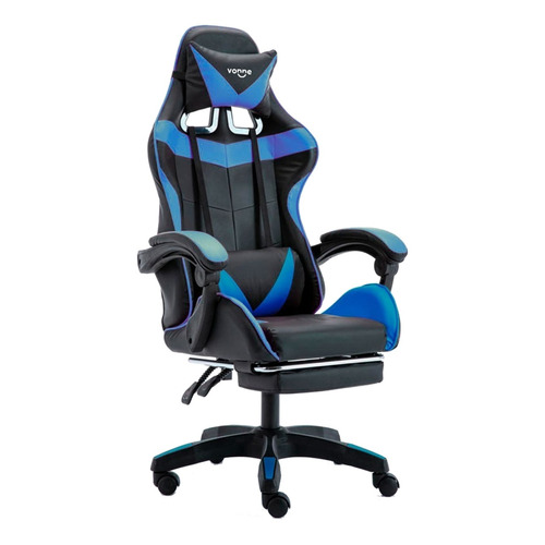 Silla de escritorio Vonne SV-G0 gamer ergonómica  negra y azul con tapizado de cuero sintético
