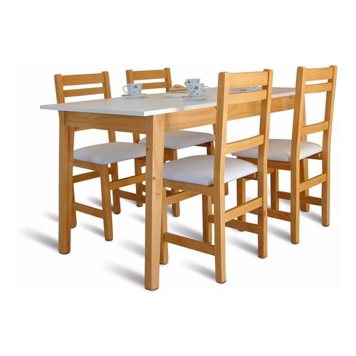 Juego de comedor StockHoy StockHoy Nórdico color beige/blanco con 4 sillas diseño liso mesa de 135cm de largo máximo x 80cm de ancho x 77cm de alto