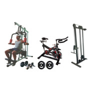 Kit Estação Musculação + Cross Over + Bicicleta + Acessórios