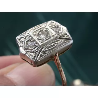 Luli Anillo Antiguo Vintage Art Deco Oro 18k Y 3 Diamantes A