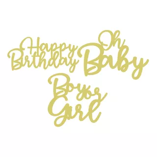 Lettering Oh Baby + Happy Birthday + Boyorgirl 60cm Dourado