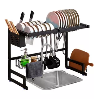 Escurridor Seca Platos Bacha Inoxidable Rack Organizador 65cm Levys Bazar Color Negro 