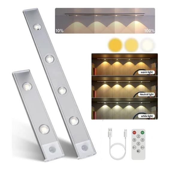 Luz Led Sensor Movimiento Mixio Recargable Control 3en1 50cm