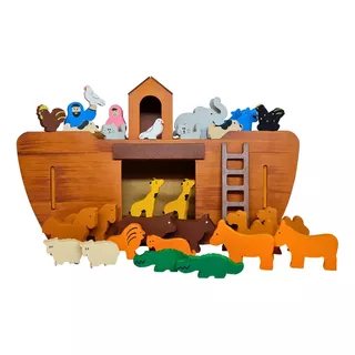 Arca De Noé Mini Mundo Infantil Brinquedo Educativo Madeira