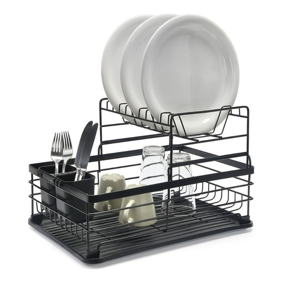 Escurridor Escurre Platos Doble Extraíble De Metal Cocina Color Negro