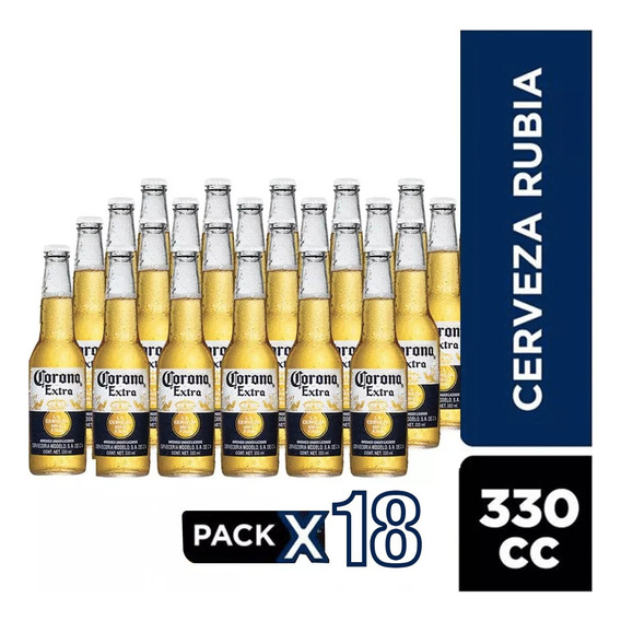 Pack 18 Cerveza Rubia Corona Botella De 330cc