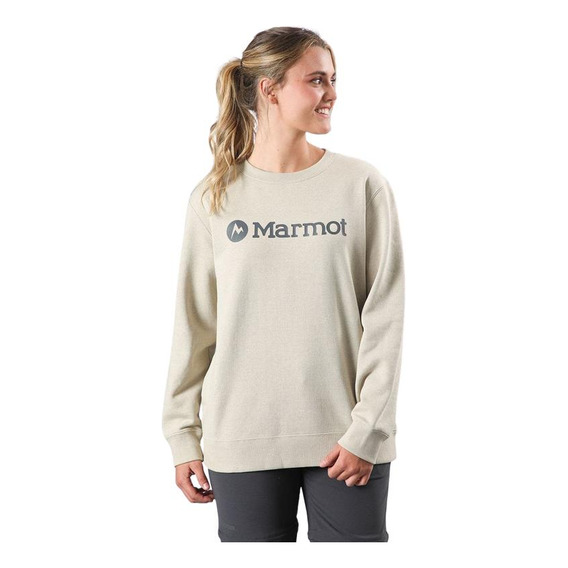 Poleron Mujer Marmot Logo Crew Beige