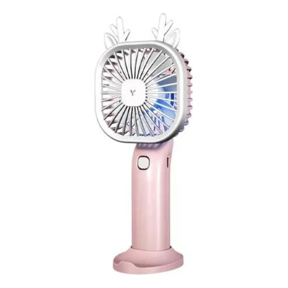 Mini Ventilador Mano Recargable Soporte Base Celular Luz Led