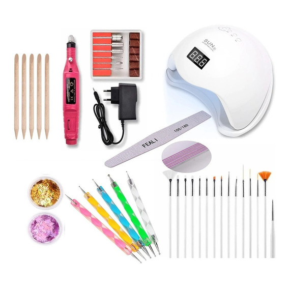 Kit Para Manicura/ Pedicure Nail Art + Lampara 48w + Torno