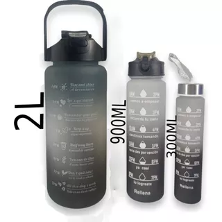 Garrafa De Água Squeeze 2l Kit Com 3 Personalizavel Academia Cor Preto