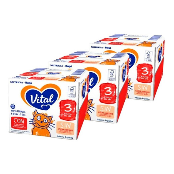 Vital 3 Leche Maternizada Liquida Brick 1 Litro Pack X 18un