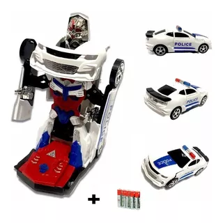 Carro Policia Transformers Robô Branco Musica Luz Bate Volta