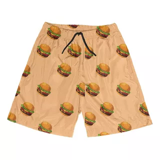 Short Praia Shorts Banho Bermuda Verão Hambúrguer Food 76