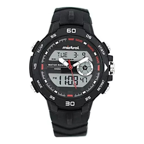 Reloj Mistral Hombre Gadx-vn-01 Crono Deportivo 100m Color de la malla Negro Color del bisel Negro Color del fondo Negro
