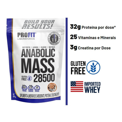 Hipercalórico Anabolic Mass 28500 3kg - Profit Labs Sabor Cookies And Cream