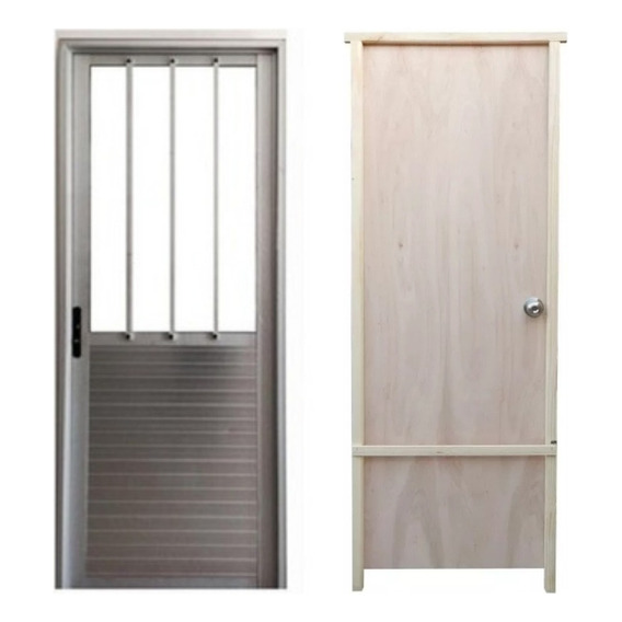 Puerta Aluminio frente exterior mas puerta de madera interior color crema