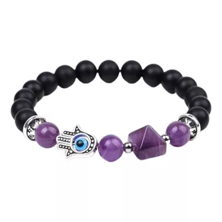 Pulsera Fatima Cuarzo Amatista Piramide Mal De Ojo Chakras Largo 18 Cm