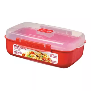 Recipiente Sistema Apto Microondas 1,25lts Rectangular Color Rojo