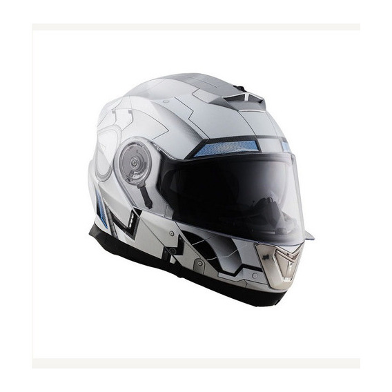 Casco Moto Edge Marvel Iron Man Abatible Plateado Dot Color Gris Tamaño del casco L