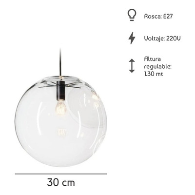 Colgante Jems Transparente 1 Luz Apto Led Vidrio 30cm Cie