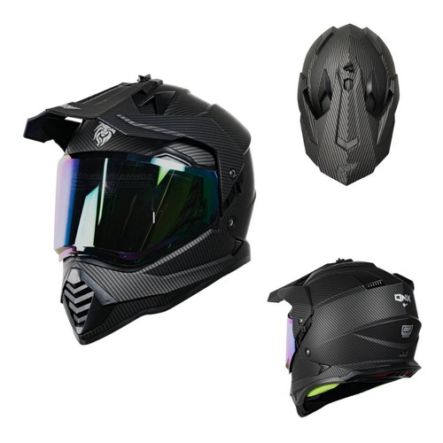 Casco Moto Cross Negro Kov Onix Carbón Certificación Dot Tamaño del casco L